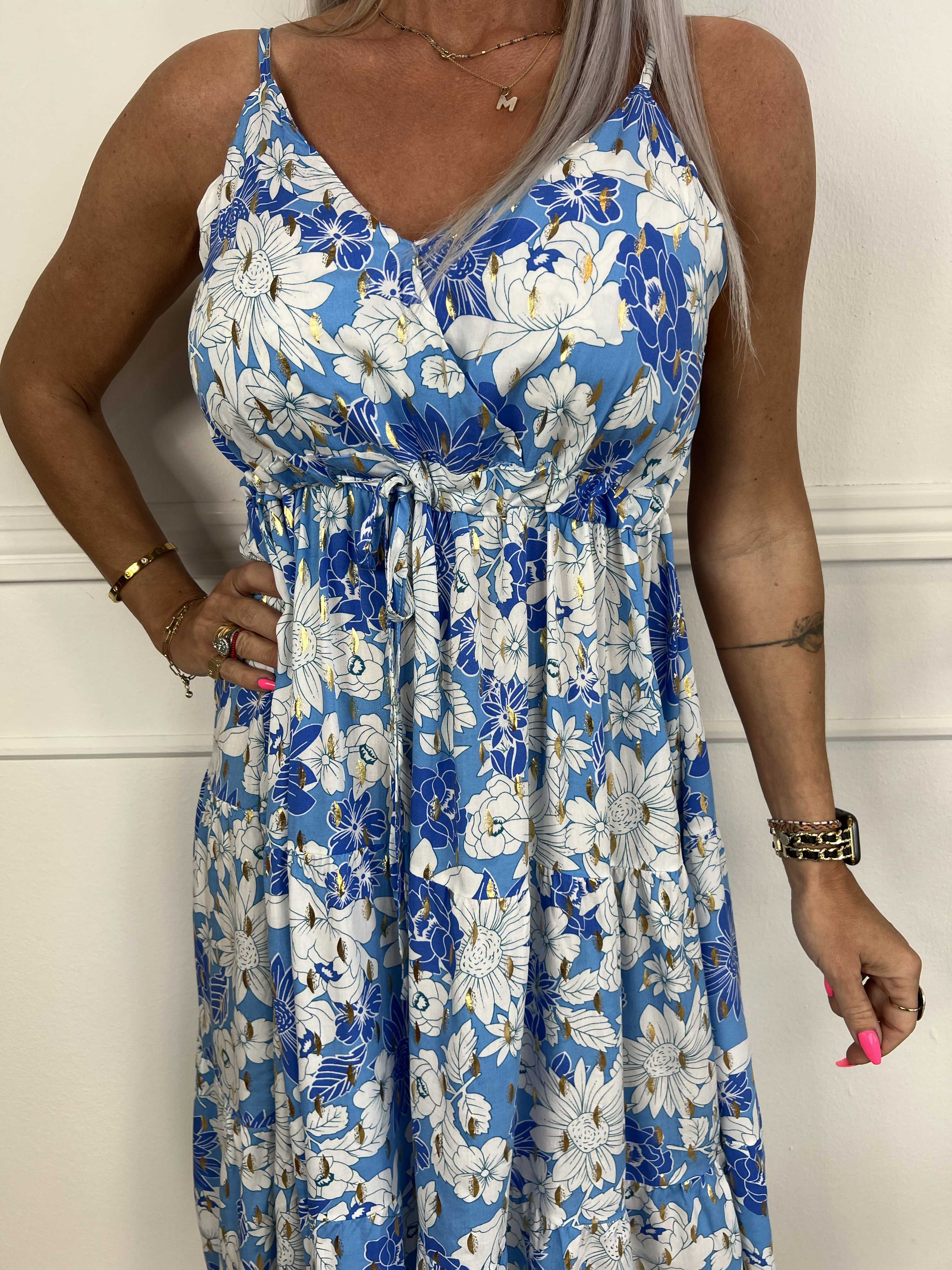 Lucie Flower Short - Viskosbandklänning i blommigt tryck med v-ringning